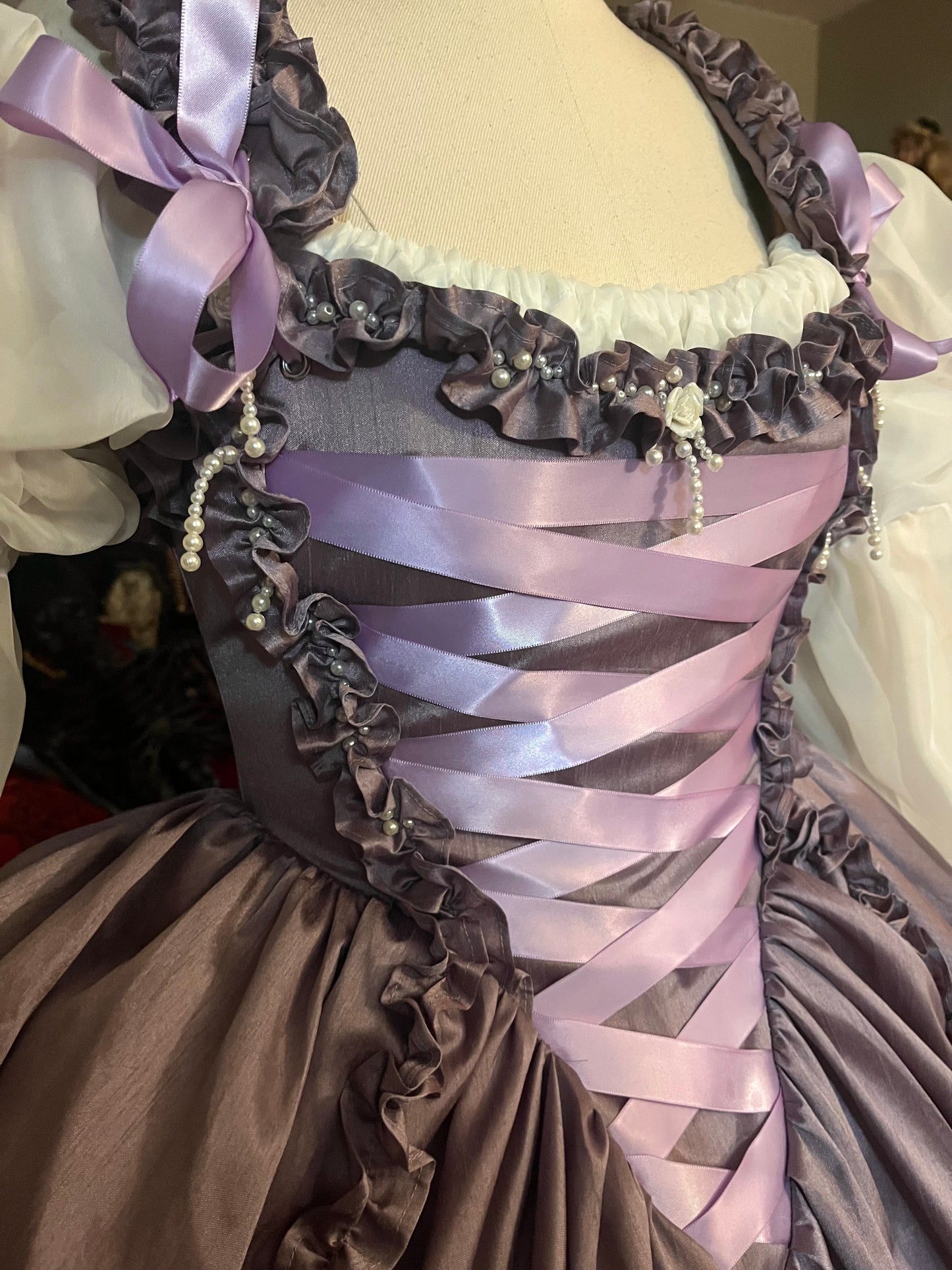 Lilac and pearls ruffled gown - one of a kind size Medium