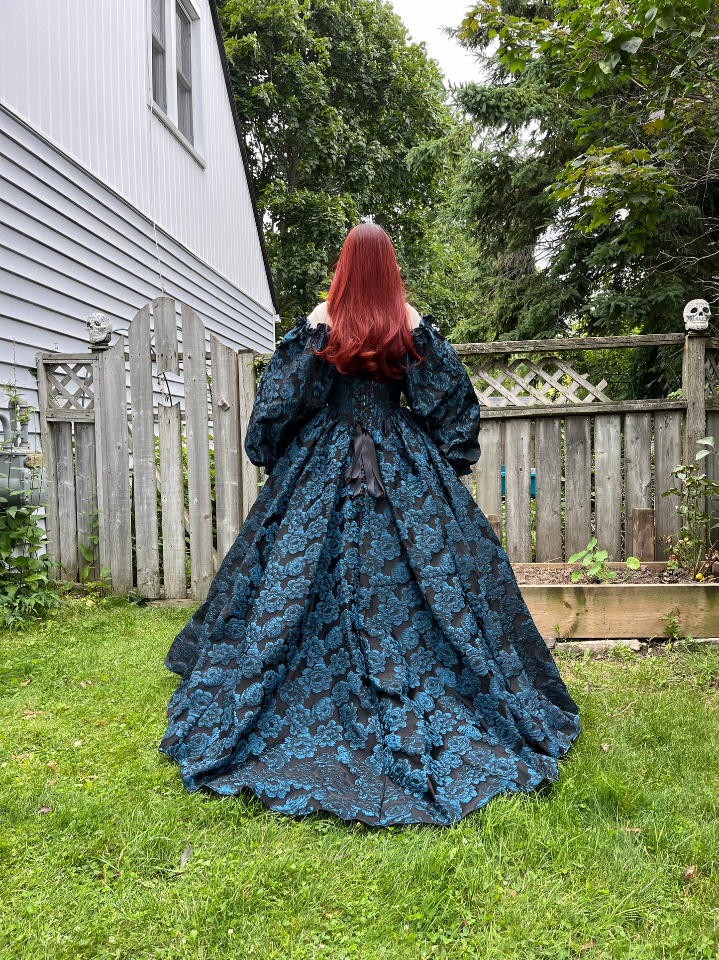 Production sample Blue Roses Corset Gown - 28" corset (Medium/Large)