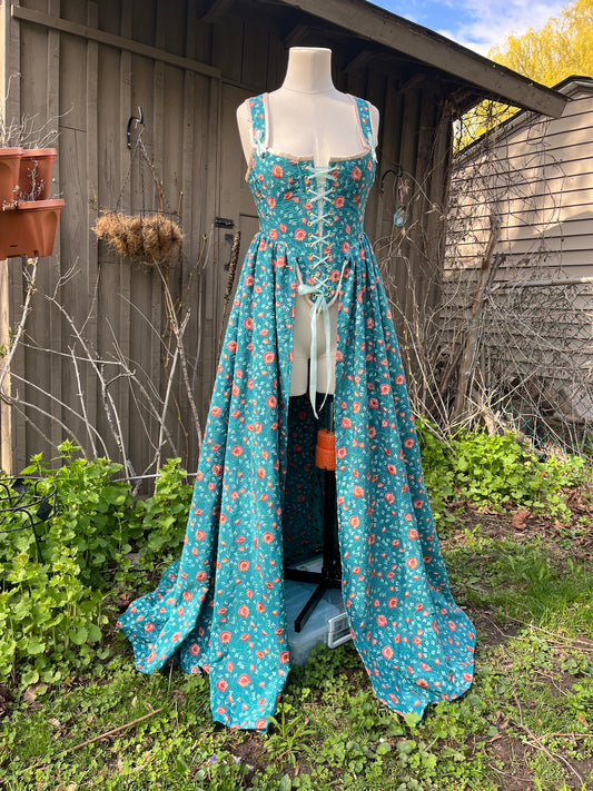 Teal embroidered overdress - one of a kind - Medium