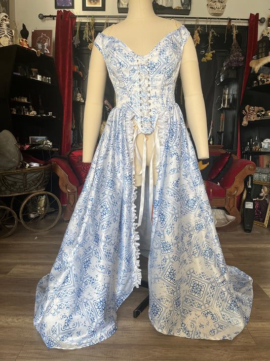 Corset Over Dress - White and blue off the shoulder - Large