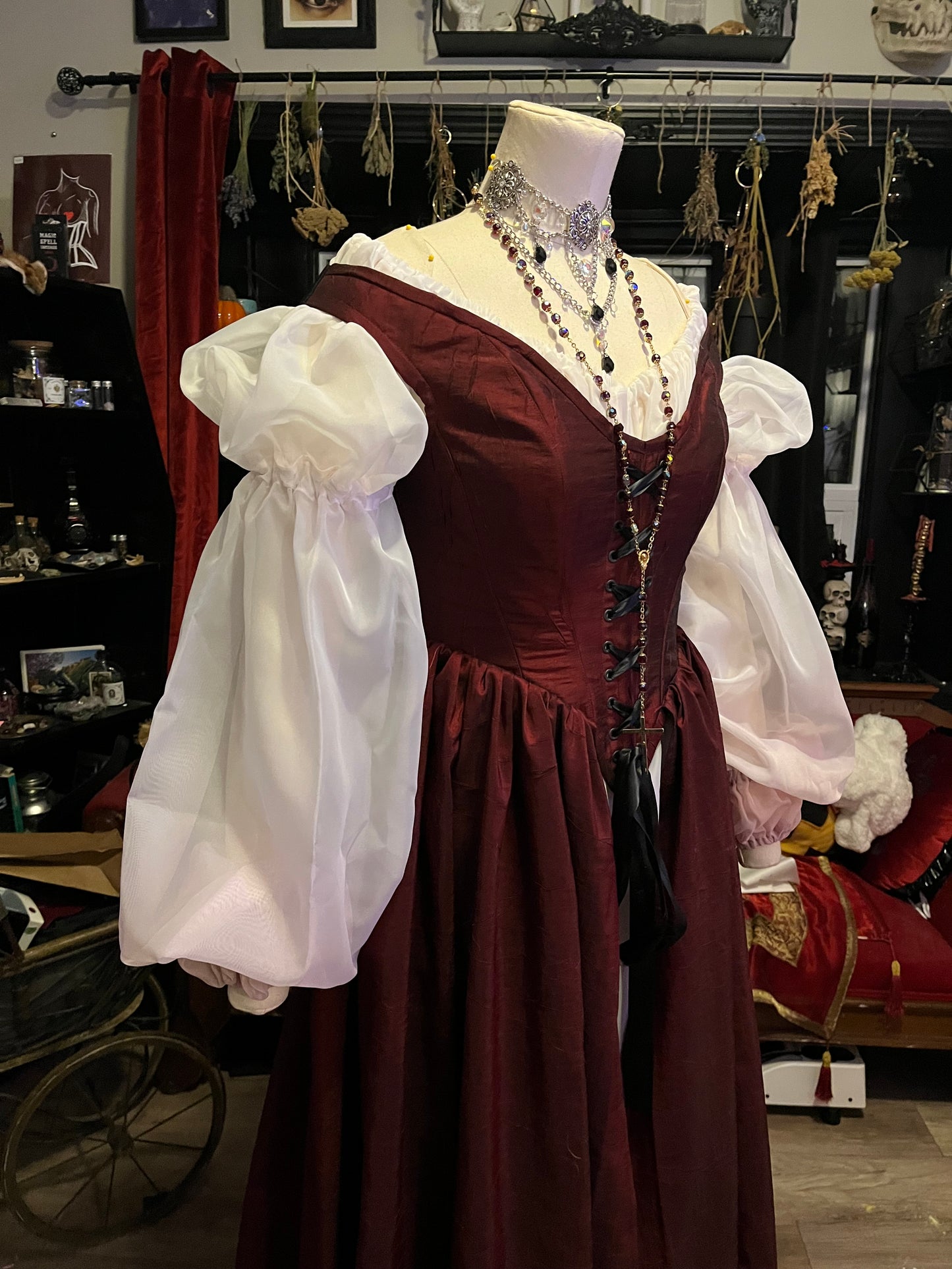 Corset Over Dress - Medium Dark Red - Off the shoulder