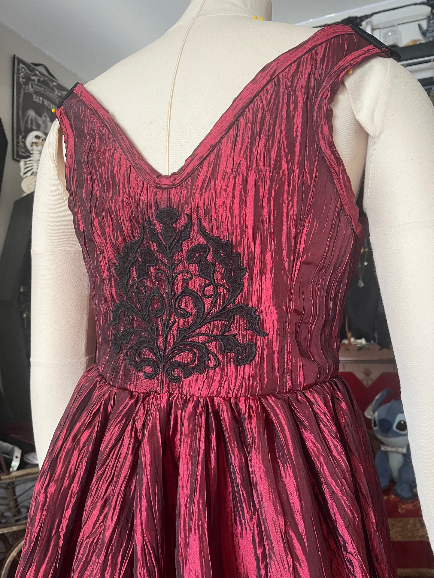 Corset Over Dress - Red Crinkle off the shoulder - Large