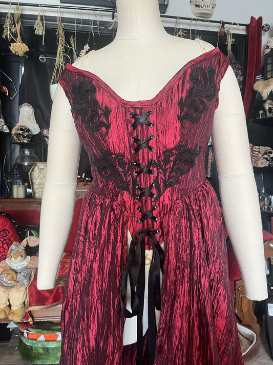 Corset Over Dress - Red Crinkle off the shoulder - Large