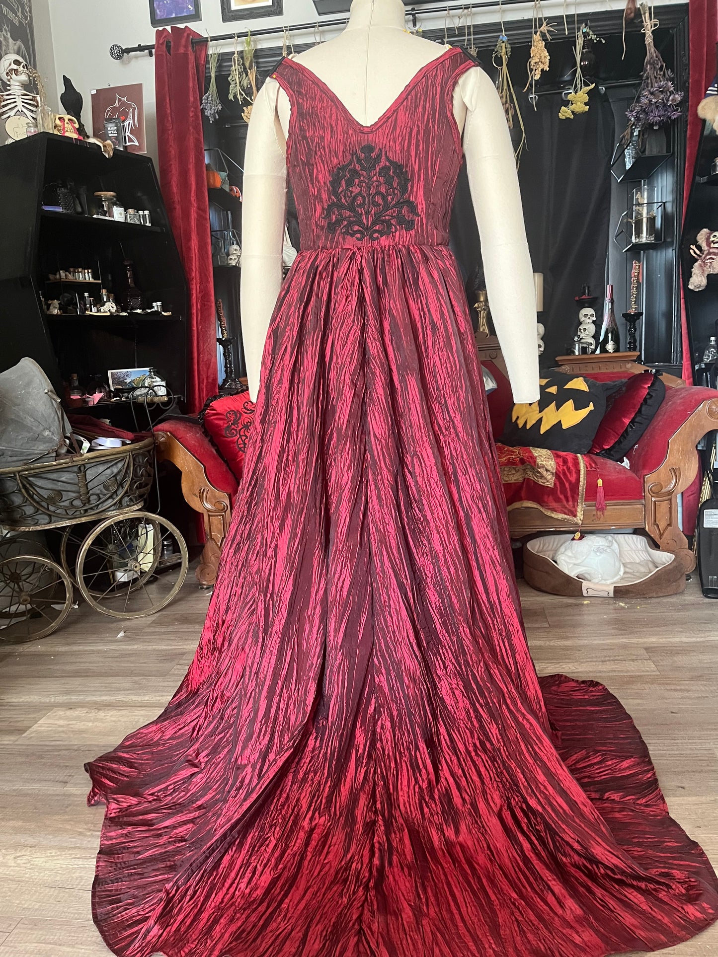 Corset Over Dress - Red Crinkle off the shoulder - Large