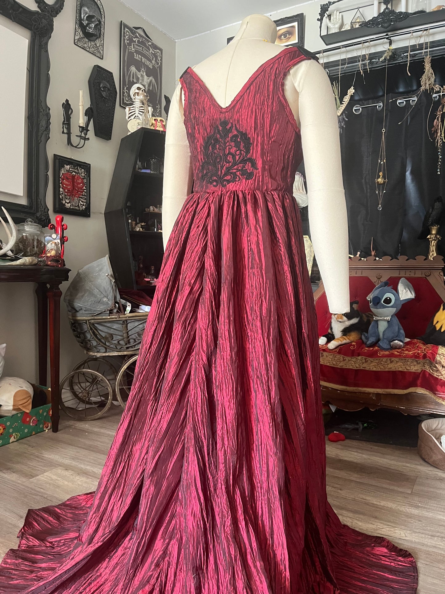 Corset Over Dress - Red Crinkle off the shoulder - Large