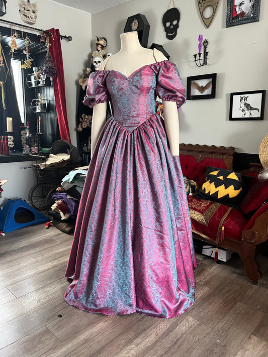 28” Pink and Blue colour shift corset gown