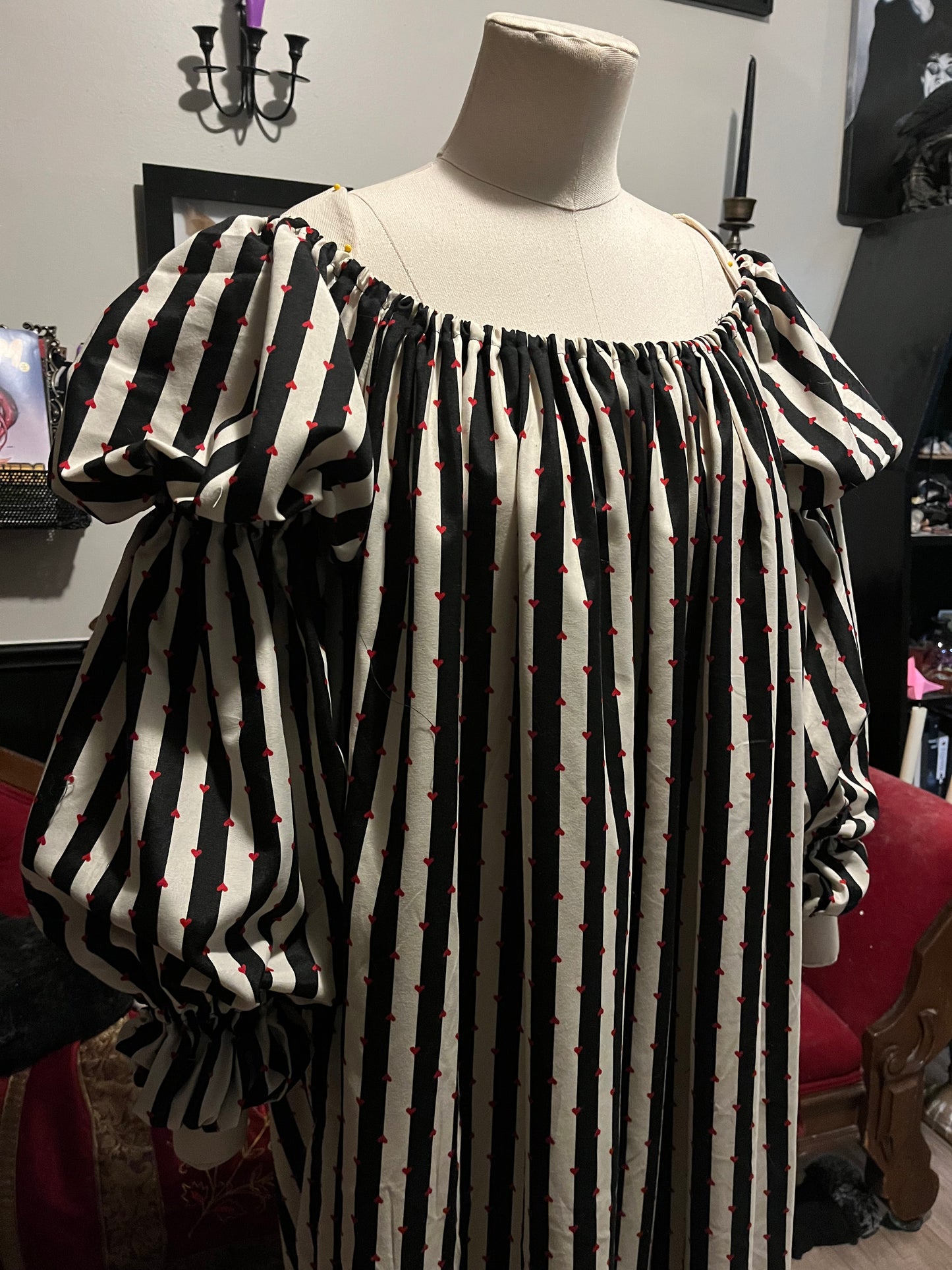 Stripes and hearts upcycled chemise S-L