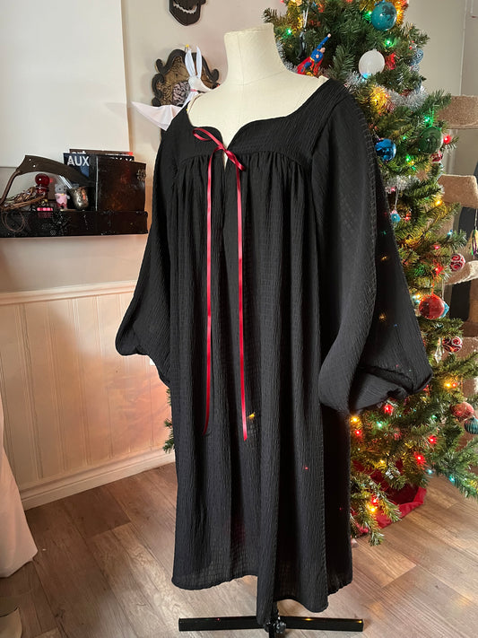 Black Crinkle Chemise - Knee length