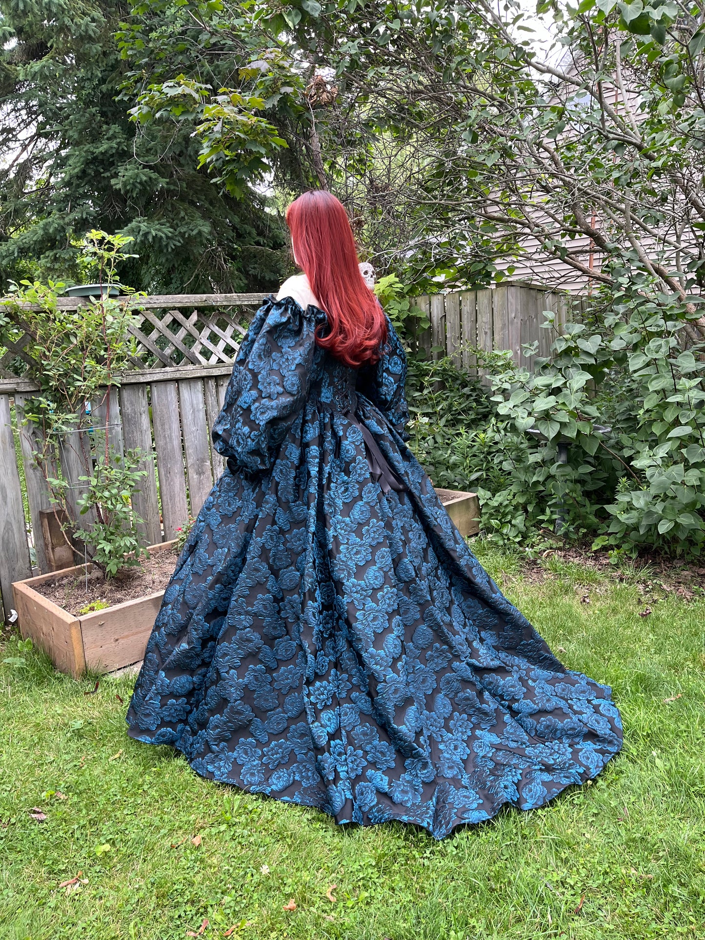 Production sample Blue Roses Corset Gown - 28" corset (Medium/Large)