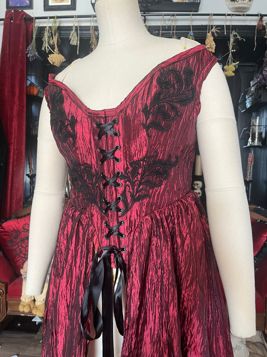 Corset Over Dress - Red Crinkle off the shoulder - Large