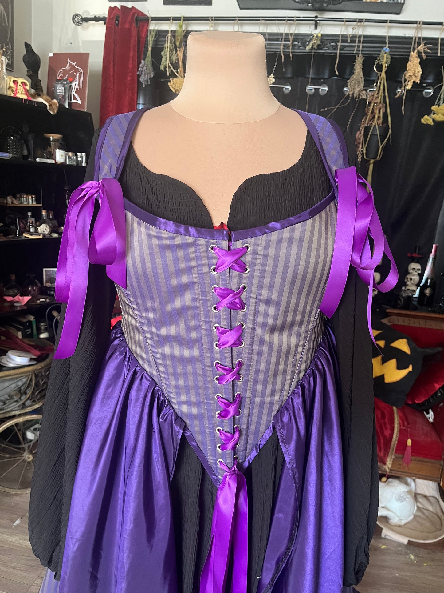 Corset Over Dress - Purple stripes - 2XL