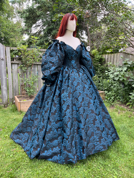 Production sample Blue Roses Corset Gown - 28" corset (Medium/Large)