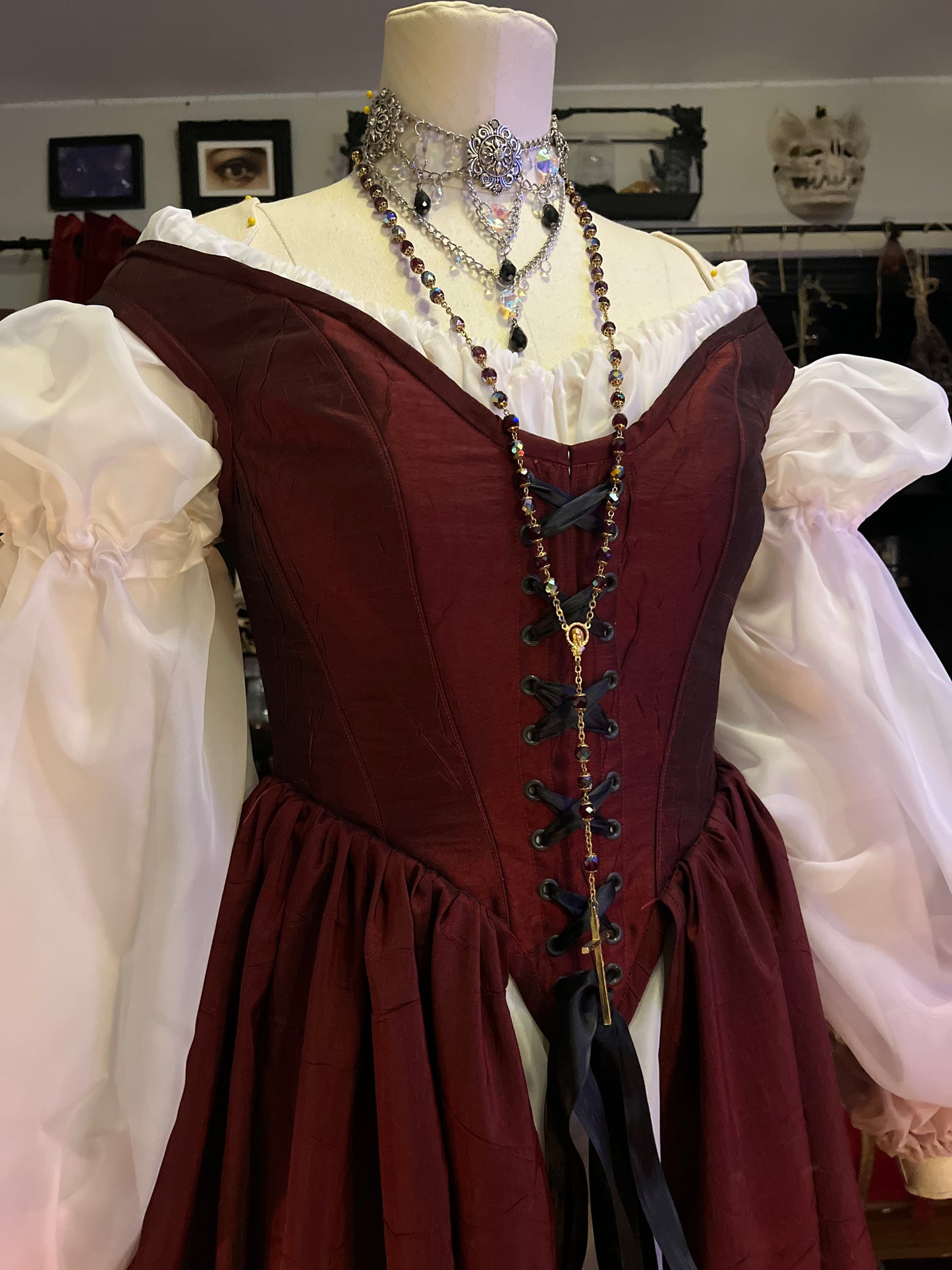 Corset Over Dress - Medium Dark Red - Off the shoulder