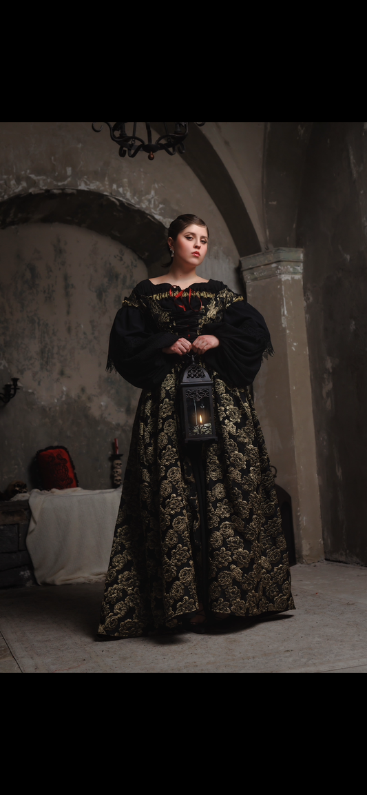 Gold Roses off the shoulder corset over dress - Medium