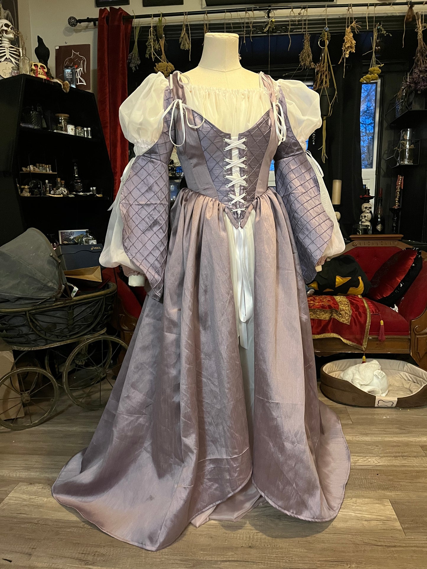 Corset Over Dress - Small Lilac with draped sleeves