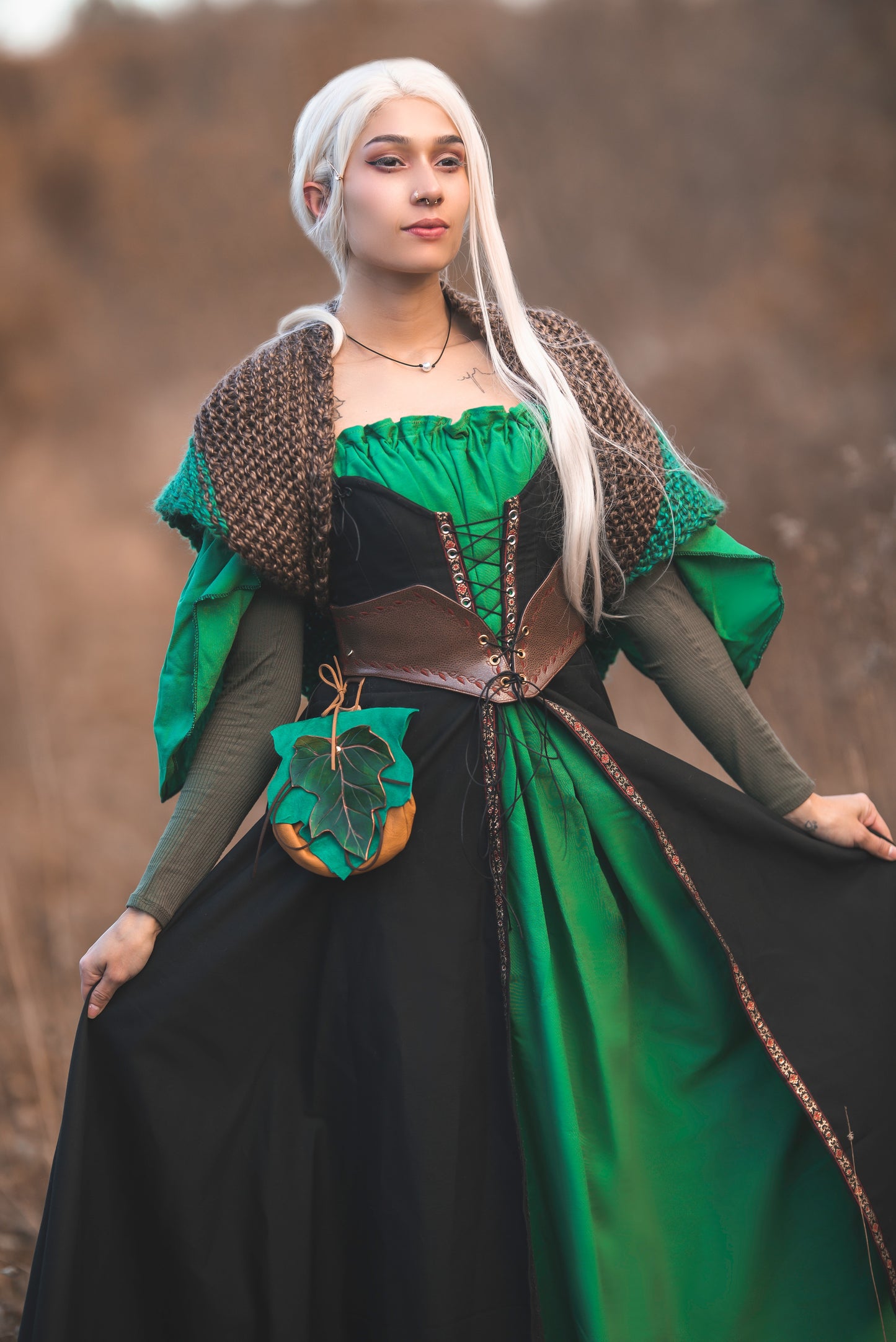 Natural Brown and Emerald Green Triangle Shawl