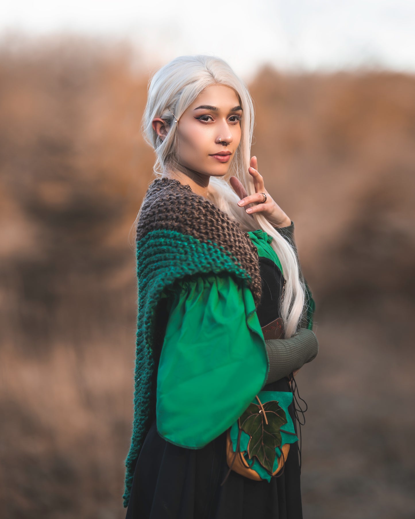 Natural Brown and Emerald Green Triangle Shawl